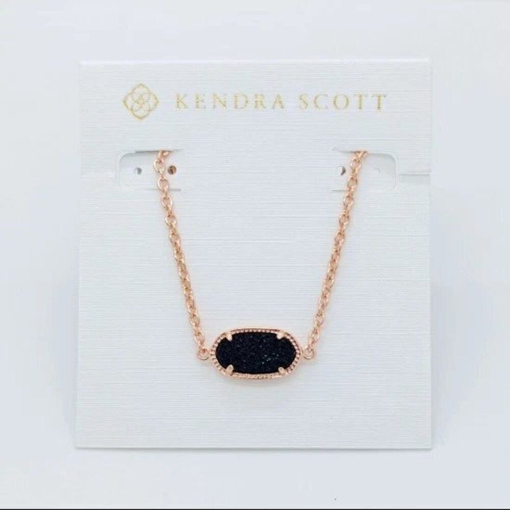 Kendra Scott Elaina Adjustable Rose Gold Chain Bracelet In Black Drusy